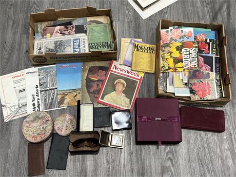 VINTAGE MAGS, WALLETS, JEWELLERY CASES, ETC