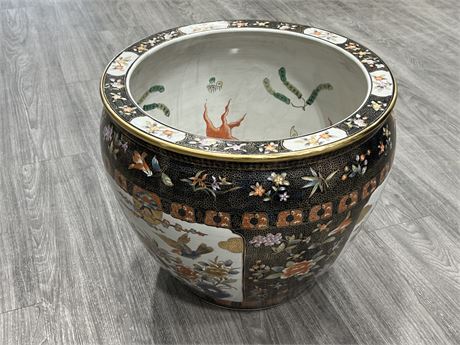 LARGE CHINESE PORCELAIN FISH BOWL / PLANTER (20”wide, 17” tall)