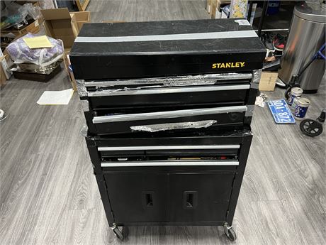 STANLEY TOOL CASE FULL OF CONTENTS - TOOL CASE HAS DAMAGE
