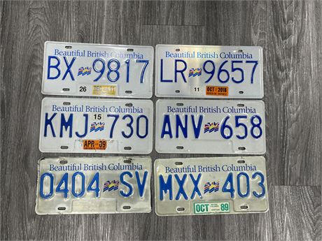 LOT OF 6 BC LICENSE PLATE