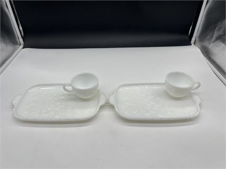 VINTAGE MILK GLASS LUNCHEON SET - TRAY & CUP