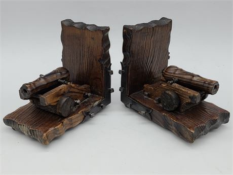 WOOD CANON BOOKENDS (6"Height)