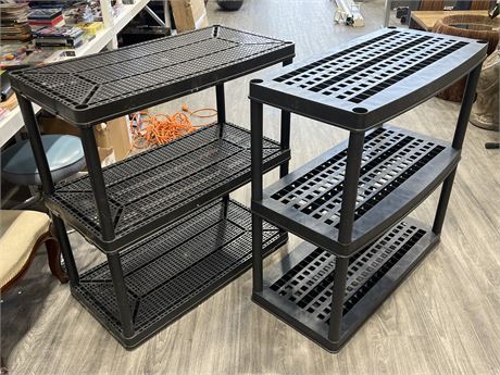 (2) 3 TIER RESIN COLLAPSABLE SHELVES (36”x36” tall)