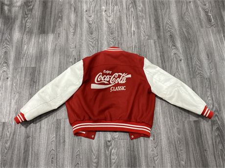 1970s COCA COLA SALESMEN BOMBER JACKET W/LEATHER SLEEVES - SIZE M\L