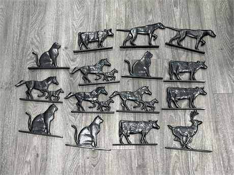 15 NEW METAL HORSE, COW, DOG, CAT & OTHER MOUNTABLE FIGURES - 9” LONG