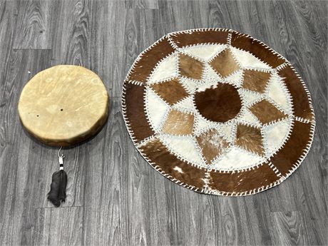 INDIGENOUS DRUM & LEATHER PATCHWORK RUG