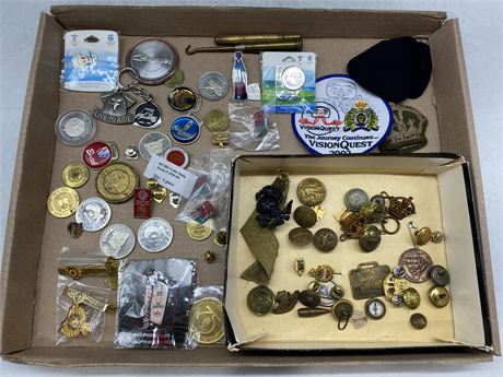 MILITARY, FIRE, RCMP, RCAF, OLYMPIC - BUTTONS, PINS, ETC.
