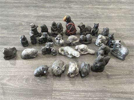 LARGE LOT OF SMALL STONE VINTAGE ANIMAL SCULPTURES