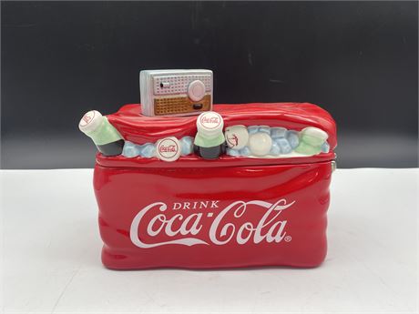 COCA COLA HAND PAINTED COOKIE JAR - LIGHT PAINT CHIPPING ON THE BACK 11”x6”x6”