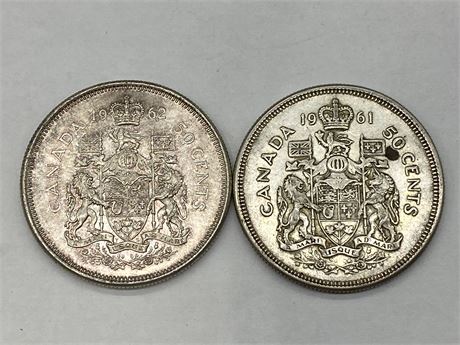 1961 & 1962 50 CENT SILVER