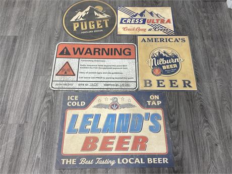5 MOVIE PROP SIGNS (LARGEST IS 27”X19”)