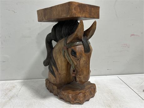 SOLID WOOD HARD CARVED HORSE STOOL/SIDE TABLE