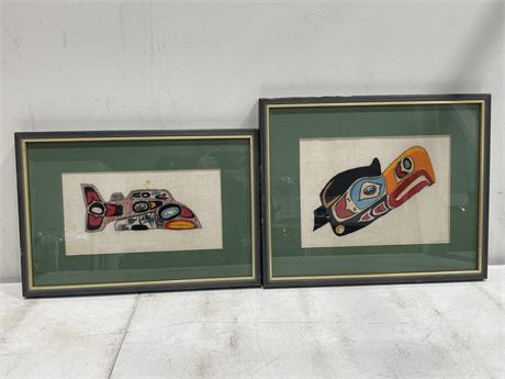 2 FRAMED NATIVE EMBROIDERY PICTURES (LARGEST 19”x15”)