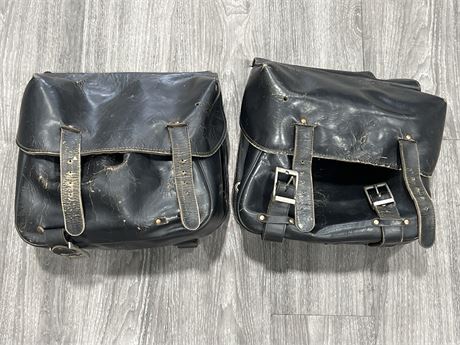 2 VINTAGE LEATHER MOTORCYCLE SIDE BAGS