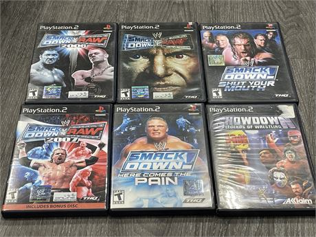 6 PS2 WRESTLING GAMES (CONDITION VARIES)