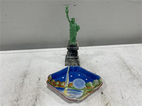 1939 NEW YORK WORLDS FAIR CANDY DISH & STATUE OF LIBERTY