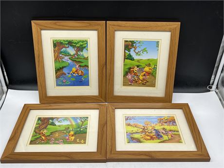 4 FRAMED DISNEY WINNIE THE POOH PICTURES - 12”x10”