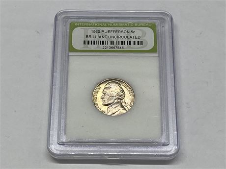 1960 JEFFERSON 5 CENT BRILLIANT UNCIRCULATED COIN
