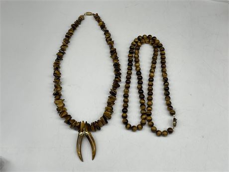 2 TIGER EYE BEADED NECKLACES