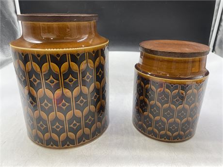 2 HORNSEA HEIRLOOM MCM CANNISTERS (taller one 8” tall)