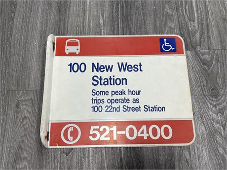 VINTAGE NEW WEST STATION BUS STOP METAL SIGN - 17”x14”