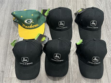 6 NEW HATS - JOHN DEERE & GREENBAY PACKERS
