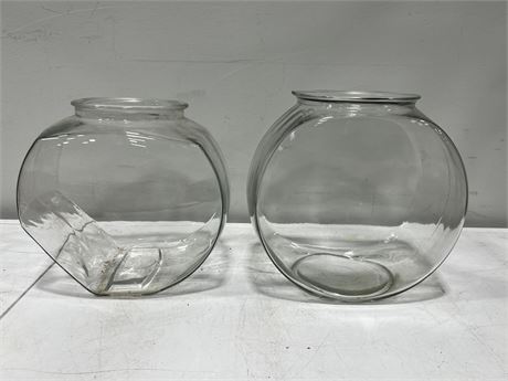 2 GLASS FISH BOWLS (11” tall)