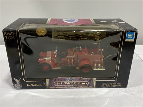 1:24 SCALE DIE CAST 1941 GMC FIRETRUCK W/ 24K GOLD PLATED COIN