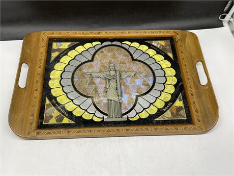 VINTAGE INLAID BUTTERFLY WING SERVING TRAY 20”x13”