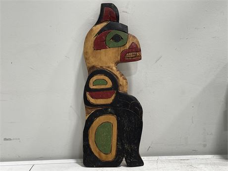 WOODEN SIGNED NATIVE BEAR CARVING (14”x5”)