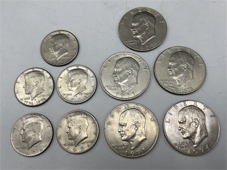 5 USD $1 COINS (1971-1977) AND 5 USD HALF $1 COINS (1971-1978)