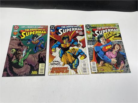 3 KARL KESEL SIGNED SUPERMAN COMICS (NO COA’S)