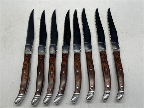 8 LAGUIOLE STAINLESS STEEL STEAK KNIVES W/ WOODEN HANDLES - BRAND NEW