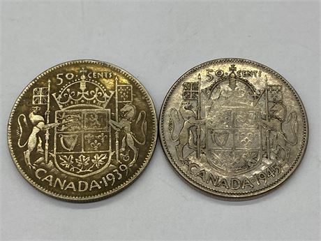 1939 & 1945 SILVER 50 CENT PIECES