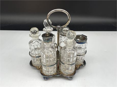 VINTAGE CRYSTAL / SILVER PLATED CONDIMENT SET