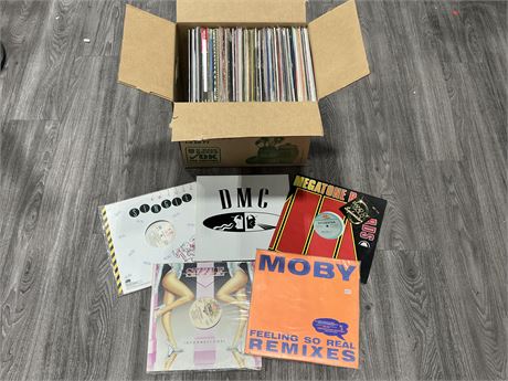 BOX OF MISC SINGLES RECORDS - ROCK, NEW WAVE, PUNK, ETC - CONDITION VARIES