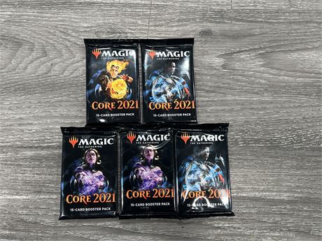 5 SEALED MAGIC THE GATHERING - CORE 2021 15 CARD BOOSTERS