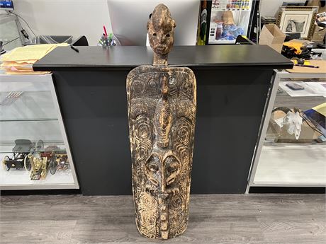 EARLY AFRICAN CARVED WOOD DECORATIVE PIECE - 52” TALL