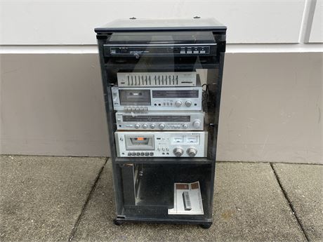 VINTAGE STEREO CABINET W/CONTENTS (39” tall)