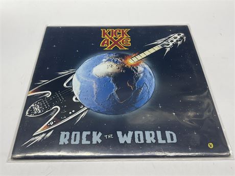 KICK AXE - ROCK THE WORLD - VG+ W/INSERT