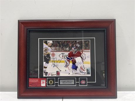 FRAMED SIGNED CAREY PRICE & MILAN LUCIC PHOTO W/ COA - 20”x16”