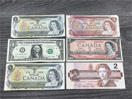 LOT OF VINTAGE CANADIAN / AMERICAN PAPER CURRENCY