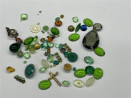 LOT OF URANIUM GLASS LOOSE RHINESTONES - SOME ARE CHIPPED