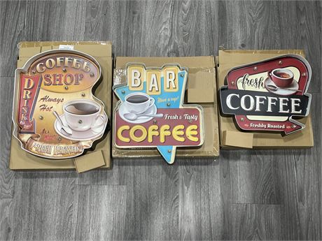 (3 NEW) BATTERY OPERATED COFFEE SHOP SIGNS