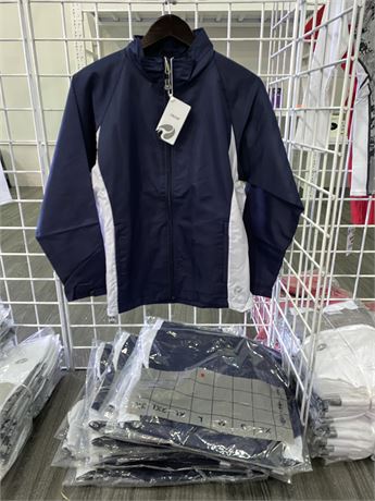 QTY 13 - NAVY BLUE & WHITE ATHLETIC JACKETS (Youth Large)