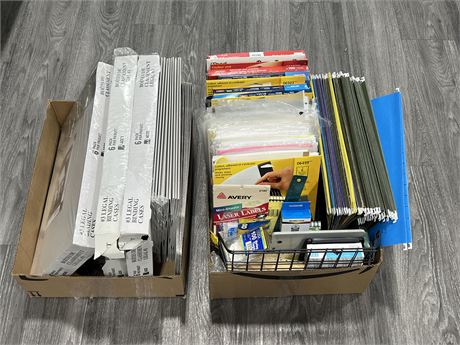 2 BOXES OF MOSTLY NEW OFFICE SUPPLIES