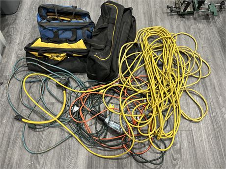 LOT OF TOOLS BAGS & EXTENSION CORDS