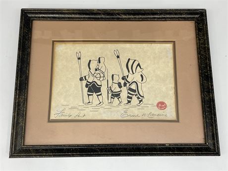 ENOOK MANOMIE FAMILY HUNT PRINT SIGNED (13”X10”)