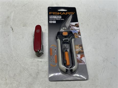 (NEW) FISCARS SHEARS & SWISS ARMY KNIFE