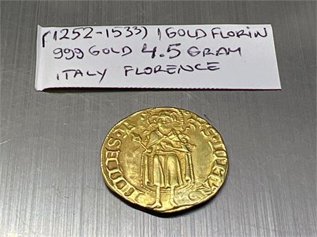 4.5 GRAMS 999 FINE GOLD - ANTIQUE ITALY FLORENCE COIN